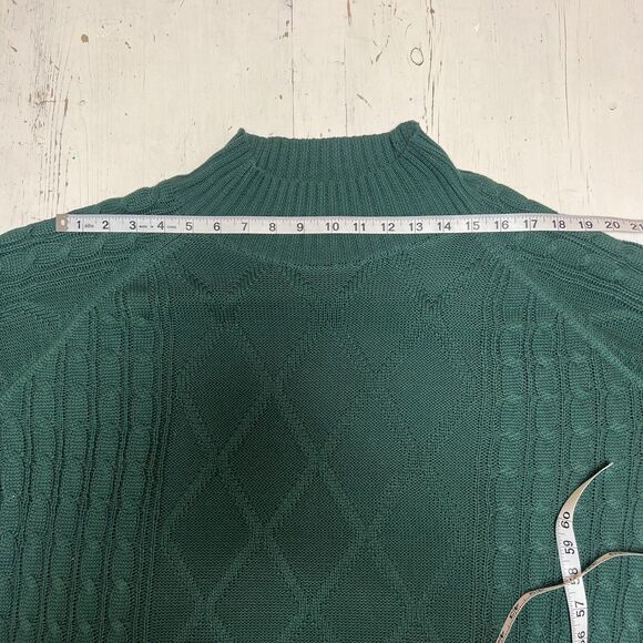 CHOLES Vestidos - Green - Cable Knit Sweater - Drop Sleeve - Mock Turtle Neck L - Picture 5 of 13